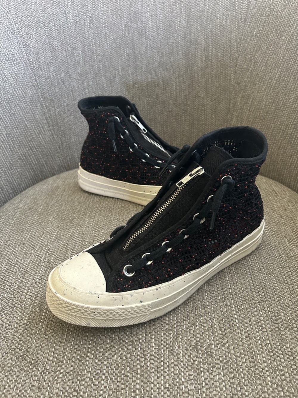 Converse Women's Chuck 70 Hi "Speckled Black Crochet" Sneakers